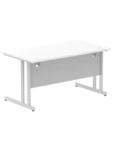 Dynamic Impulse 1400 x 800mm Straight Office Desk White Top Silver Cantilever Leg I000306
