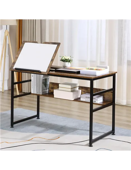HOMCOM Adjustable Drafting Table Art Desk Drawing Table, Craft Desk Workstation for Painting, Multifunctional Writing Desk w/ 15