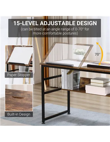 HOMCOM Adjustable Drafting Table Art Desk Drawing Table, Craft Desk Workstation for Painting, Multifunctional Writing Desk w/ 15