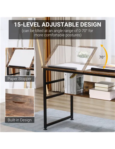 HOMCOM Adjustable Drafting Table Art Desk Drawing Table, Craft Desk Workstation for Painting, Multifunctional Writing Desk w/ 15