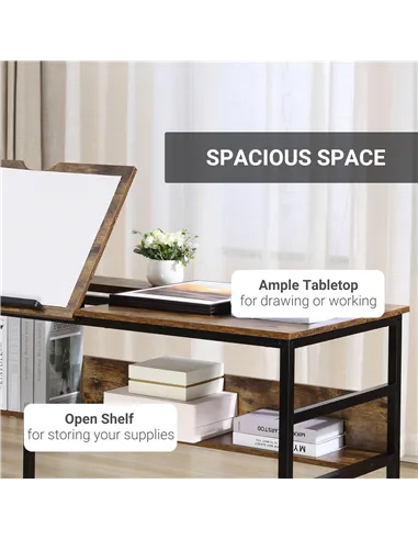 HOMCOM Adjustable Drafting Table Art Desk Drawing Table, Craft Desk Workstation for Painting, Multifunctional Writing Desk w/ 15