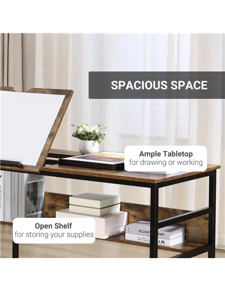 HOMCOM Adjustable Drafting Table Art Desk Drawing Table, Craft Desk Workstation for Painting, Multifunctional Writing Desk w/ 15