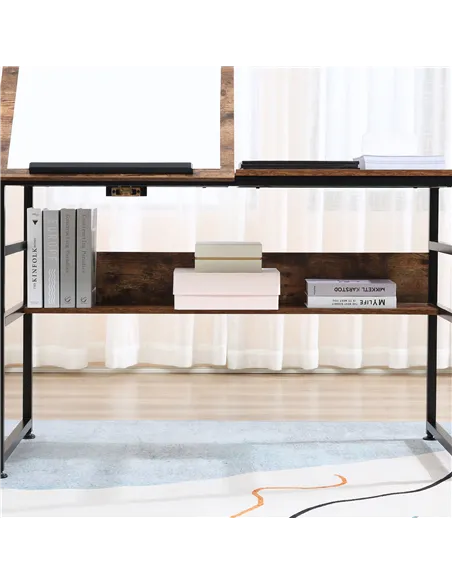 HOMCOM Adjustable Drafting Table Art Desk Drawing Table, Craft Desk Workstation for Painting, Multifunctional Writing Desk w/ 15