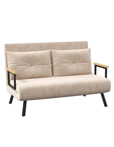 HOMCOM 4-in-1 Velvet-Feel Double Sofa Bed, with Pillows - Beige