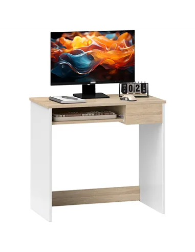 HOMCOM 80cm Compact Computer Desk with Keyboard Tray, Home Office Desk with Drawer for Bedroom Study, Oak