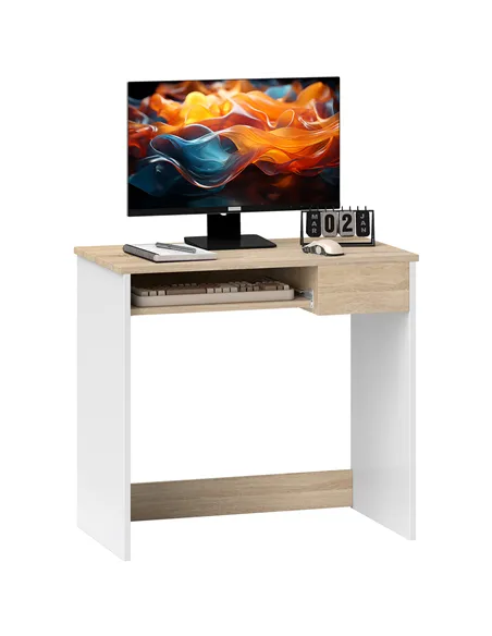 HOMCOM 80cm Compact Computer Desk with Keyboard Tray, Home Office Desk with Drawer for Bedroom Study, Oak