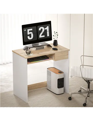 HOMCOM 80cm Compact Computer Desk with Keyboard Tray, Home Office Desk with Drawer for Bedroom Study, Oak