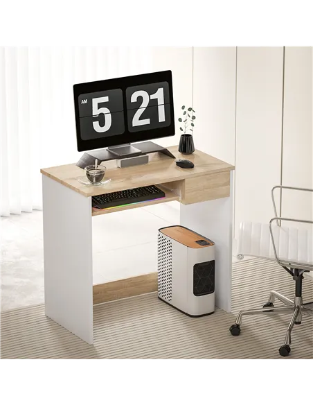 HOMCOM 80cm Compact Computer Desk with Keyboard Tray, Home Office Desk with Drawer for Bedroom Study, Oak