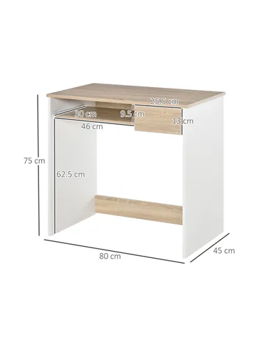 HOMCOM 80cm Compact Computer Desk with Keyboard Tray, Home Office Desk with Drawer for Bedroom Study, Oak