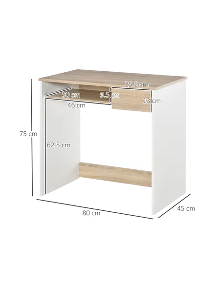 HOMCOM 80cm Compact Computer Desk with Keyboard Tray, Home Office Desk with Drawer for Bedroom Study, Oak