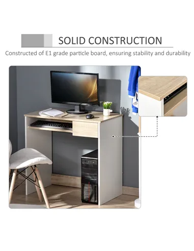 HOMCOM 80cm Compact Computer Desk with Keyboard Tray, Home Office Desk with Drawer for Bedroom Study, Oak
