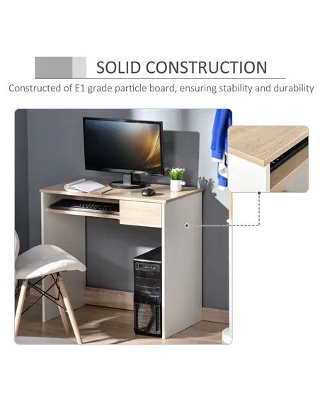HOMCOM 80cm Compact Computer Desk with Keyboard Tray, Home Office Desk with Drawer for Bedroom Study, Oak