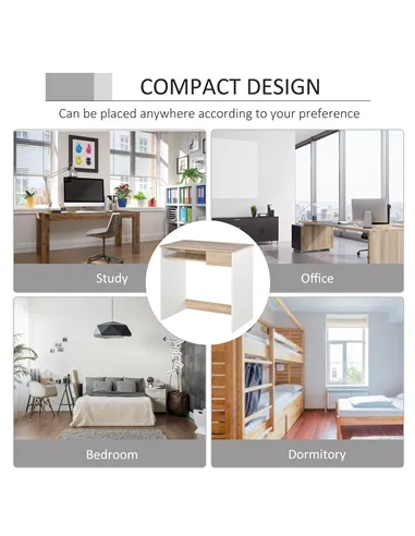 HOMCOM 80cm Compact Computer Desk with Keyboard Tray, Home Office Desk with Drawer for Bedroom Study, Oak