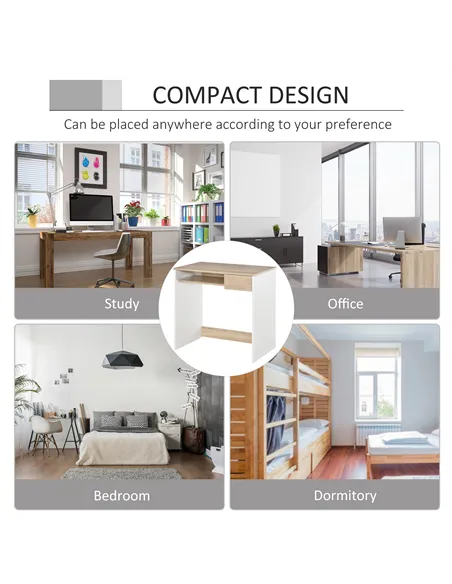 HOMCOM 80cm Compact Computer Desk with Keyboard Tray, Home Office Desk with Drawer for Bedroom Study, Oak