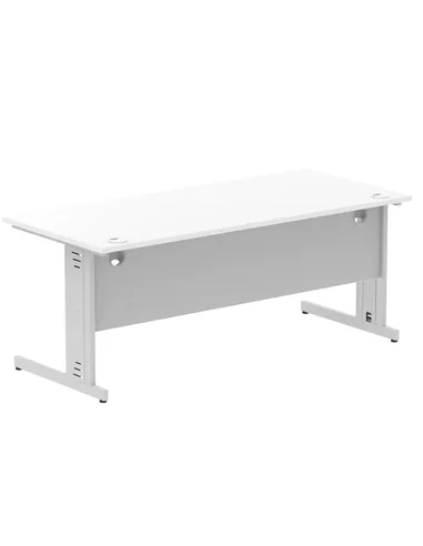 Dynamic Impulse 1800 x 800mm Straight Office Desk White Top Silver Cable Managed Leg I000481