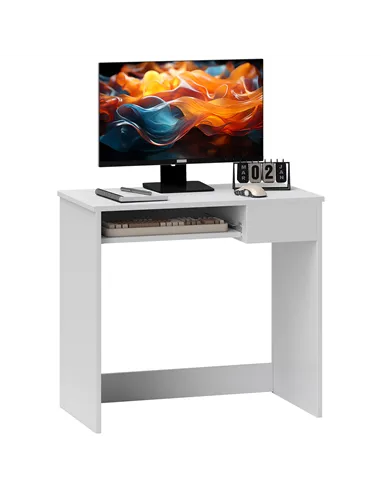 HOMCOM 80cm Compact Computer Desk with Keyboard Tray, Home Office Desk with Drawer for Bedroom Study, White