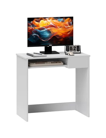 HOMCOM 80cm Compact Computer Desk with Keyboard Tray, Home Office Desk with Drawer for Bedroom Study, White