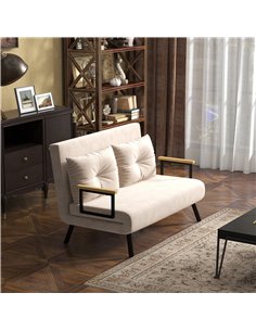 HOMCOM 4-in-1 Velvet-Feel Double Sofa Bed, with Pillows - Beige 2
