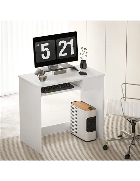 HOMCOM 80cm Compact Computer Desk with Keyboard Tray, Home Office Desk with Drawer for Bedroom Study, White