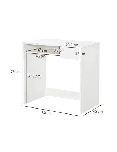 HOMCOM 80cm Compact Computer Desk with Keyboard Tray, Home Office Desk with Drawer for Bedroom Study, White