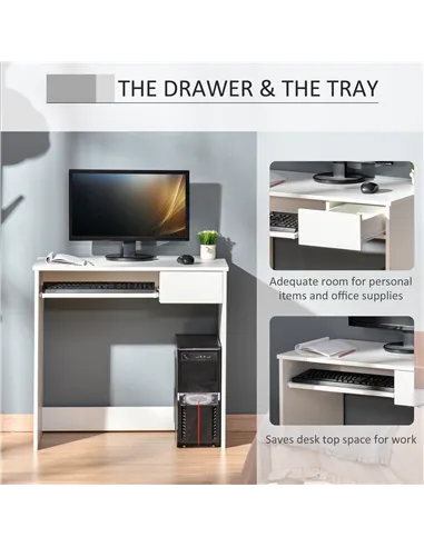 HOMCOM 80cm Compact Computer Desk with Keyboard Tray, Home Office Desk with Drawer for Bedroom Study, White