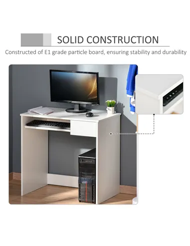 HOMCOM 80cm Compact Computer Desk with Keyboard Tray, Home Office Desk with Drawer for Bedroom Study, White