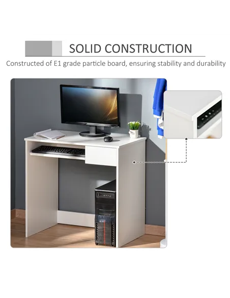 HOMCOM 80cm Compact Computer Desk with Keyboard Tray, Home Office Desk with Drawer for Bedroom Study, White