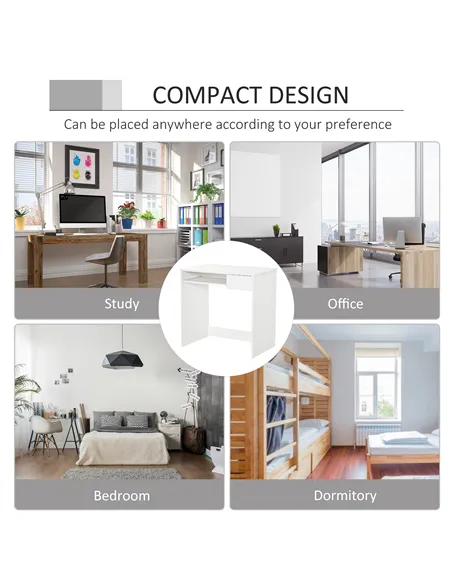 HOMCOM 80cm Compact Computer Desk with Keyboard Tray, Home Office Desk with Drawer for Bedroom Study, White