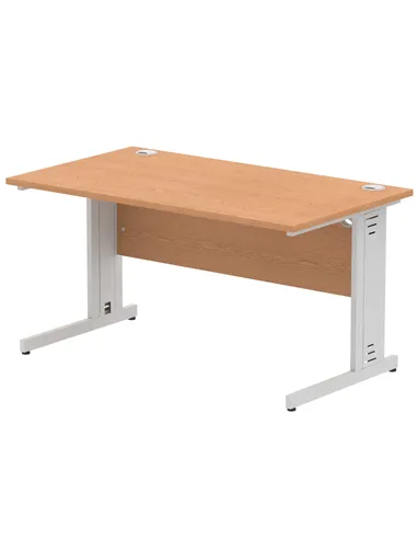 Dynamic Impulse 1400 x 800mm Straight Office Desk Oak Top Silver Cable Managed Leg I000851