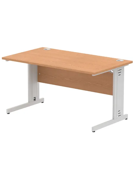 Dynamic Impulse 1400 x 800mm Straight Office Desk Oak Top Silver Cable Managed Leg I000851