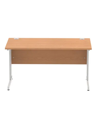 Dynamic Impulse 1400 x 800mm Straight Office Desk Oak Top Silver Cable Managed Leg I000851