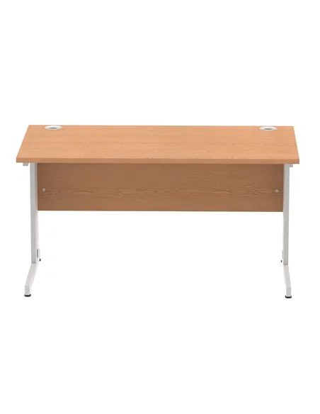Dynamic Impulse 1400 x 800mm Straight Office Desk Oak Top Silver Cable Managed Leg I000851