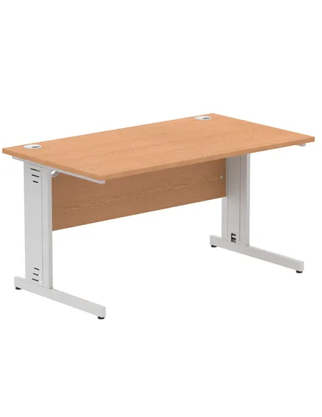 Dynamic Impulse 1400 x 800mm Straight Office Desk Oak Top Silver Cable Managed Leg I000851