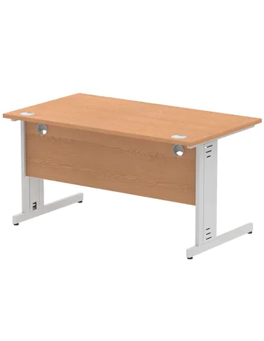 Dynamic Impulse 1400 x 800mm Straight Office Desk Oak Top Silver Cable Managed Leg I000851