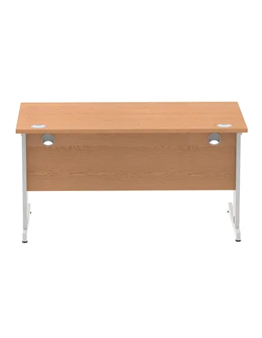 Dynamic Impulse 1400 x 800mm Straight Office Desk Oak Top Silver Cable Managed Leg I000851