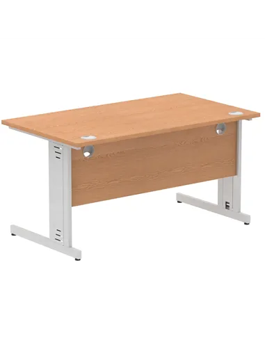 Dynamic Impulse 1400 x 800mm Straight Office Desk Oak Top Silver Cable Managed Leg I000851