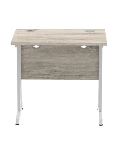 Dynamic Impulse 800 x 600mm Straight Office Desk Grey Oak Top Silver Cantilever Leg I003060