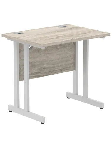 Dynamic Impulse 800 x 600mm Straight Office Desk Grey Oak Top Silver Cantilever Leg I003060