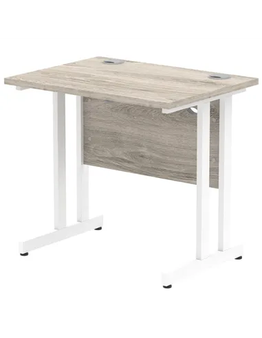Dynamic Impulse 800 x 600mm Straight Office Desk Grey Oak Top White Cantilever Leg I003061