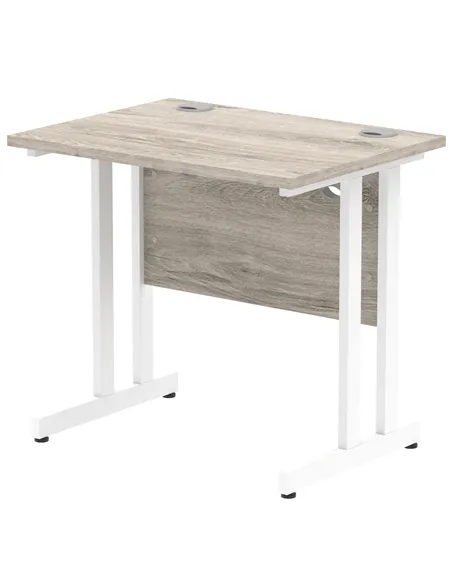 Dynamic Impulse 800 x 600mm Straight Office Desk Grey Oak Top White Cantilever Leg I003061