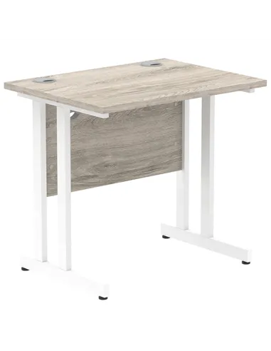 Dynamic Impulse 800 x 600mm Straight Office Desk Grey Oak Top White Cantilever Leg I003061