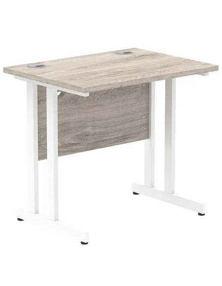 Dynamic Impulse 800 x 600mm Straight Office Desk Grey Oak Top White Cantilever Leg I003061