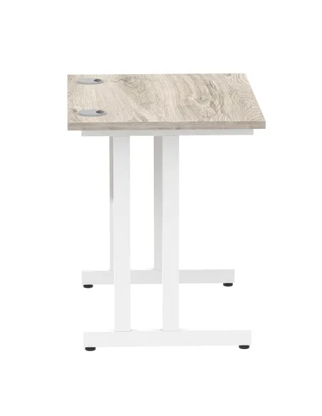 Dynamic Impulse 800 x 600mm Straight Office Desk Grey Oak Top White Cantilever Leg I003061