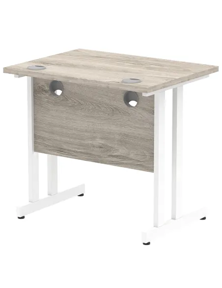 Dynamic Impulse 800 x 600mm Straight Office Desk Grey Oak Top White Cantilever Leg I003061