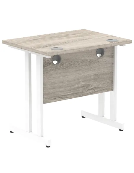 Dynamic Impulse 800 x 600mm Straight Office Desk Grey Oak Top White Cantilever Leg I003061