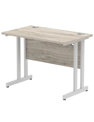 Dynamic Impulse 1000 x 600mm Straight Office Desk Grey Oak Top Silver Cantilever Leg I003063