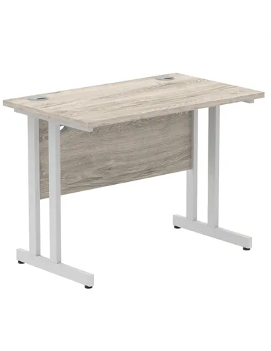 Dynamic Impulse 1000 x 600mm Straight Office Desk Grey Oak Top Silver Cantilever Leg I003063