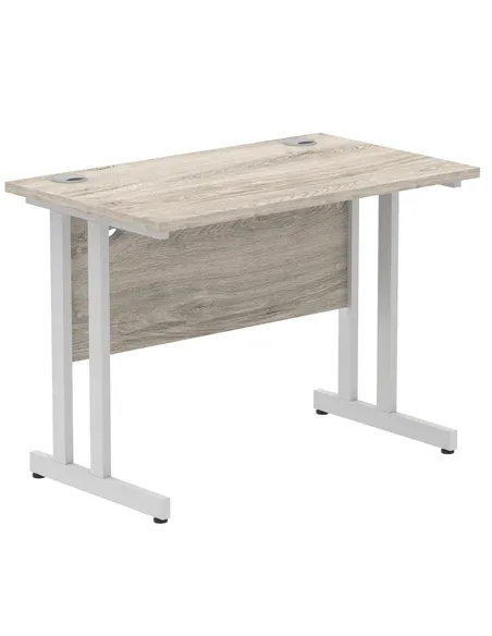 Dynamic Impulse 1000 x 600mm Straight Office Desk Grey Oak Top Silver Cantilever Leg I003063