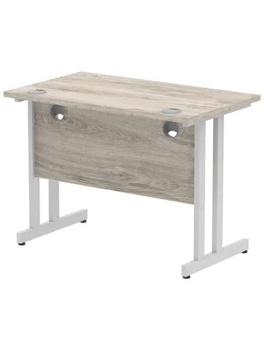Dynamic Impulse 1000 x 600mm Straight Office Desk Grey Oak Top Silver Cantilever Leg I003063