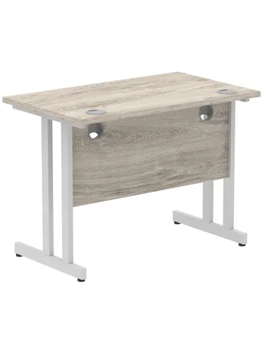 Dynamic Impulse 1000 x 600mm Straight Office Desk Grey Oak Top Silver Cantilever Leg I003063